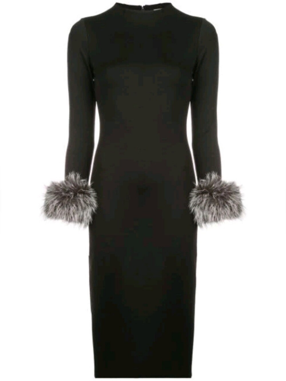ALICE + OLIVIA Delora Fox Fur-cuff Sleeve Black Midi Dress. Size 4 $550 - Picture 10 of 12